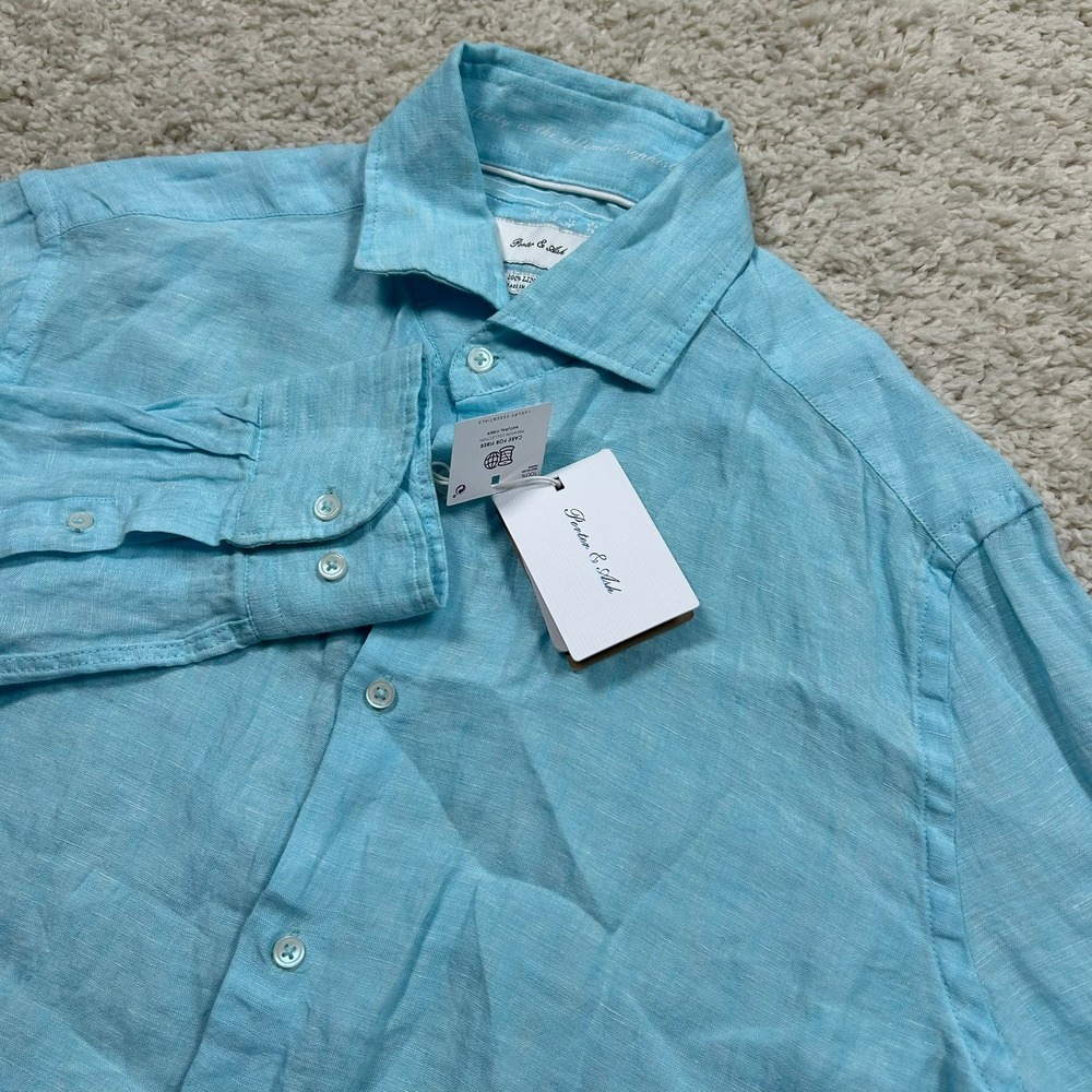 Porter Ash Button Down Shirt Size Small Blue 100% Linen Long Sleeve NWT New